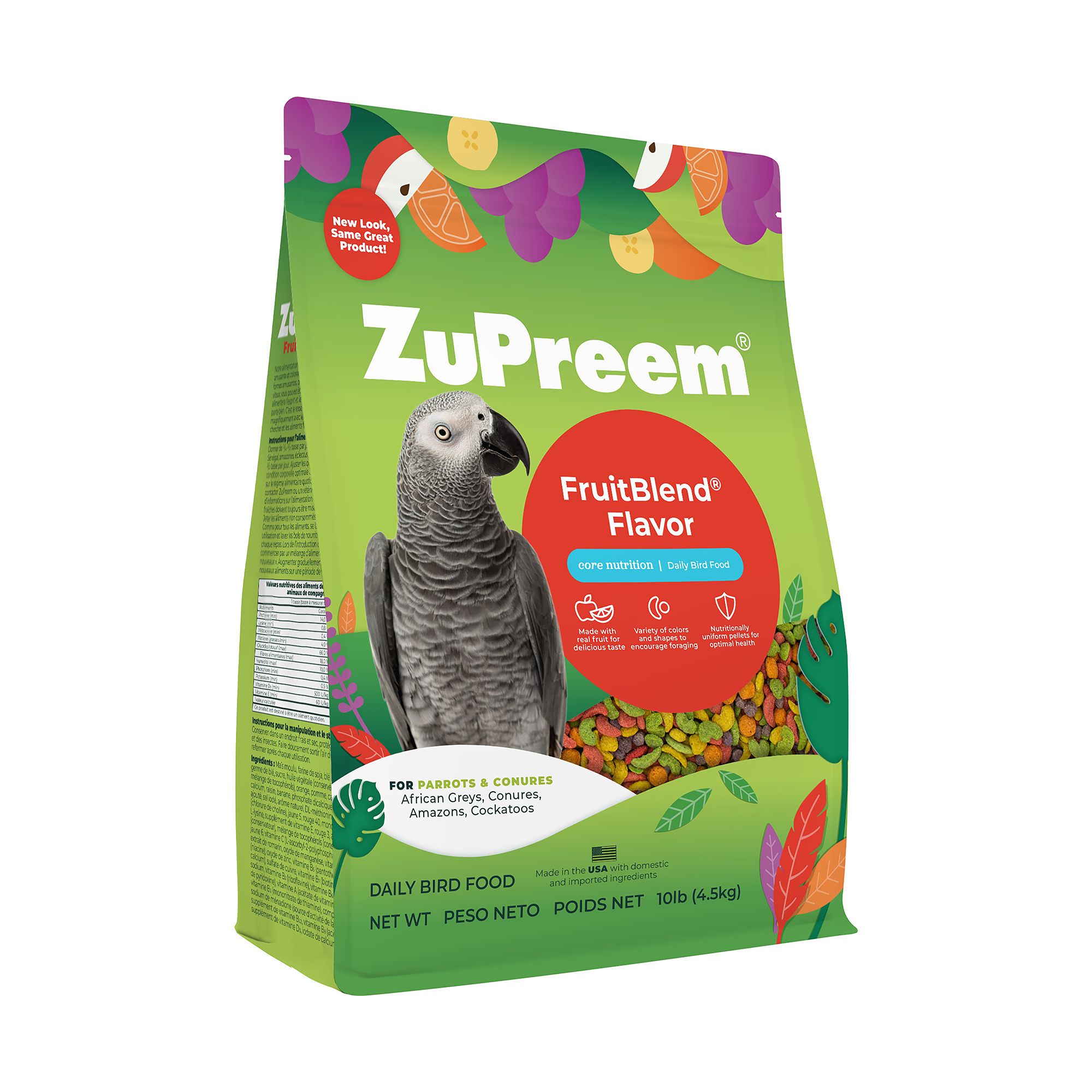 ZuPreem FruitBlend Pellet Bird Food for Medium and Large Parrots — 10 lb Bag