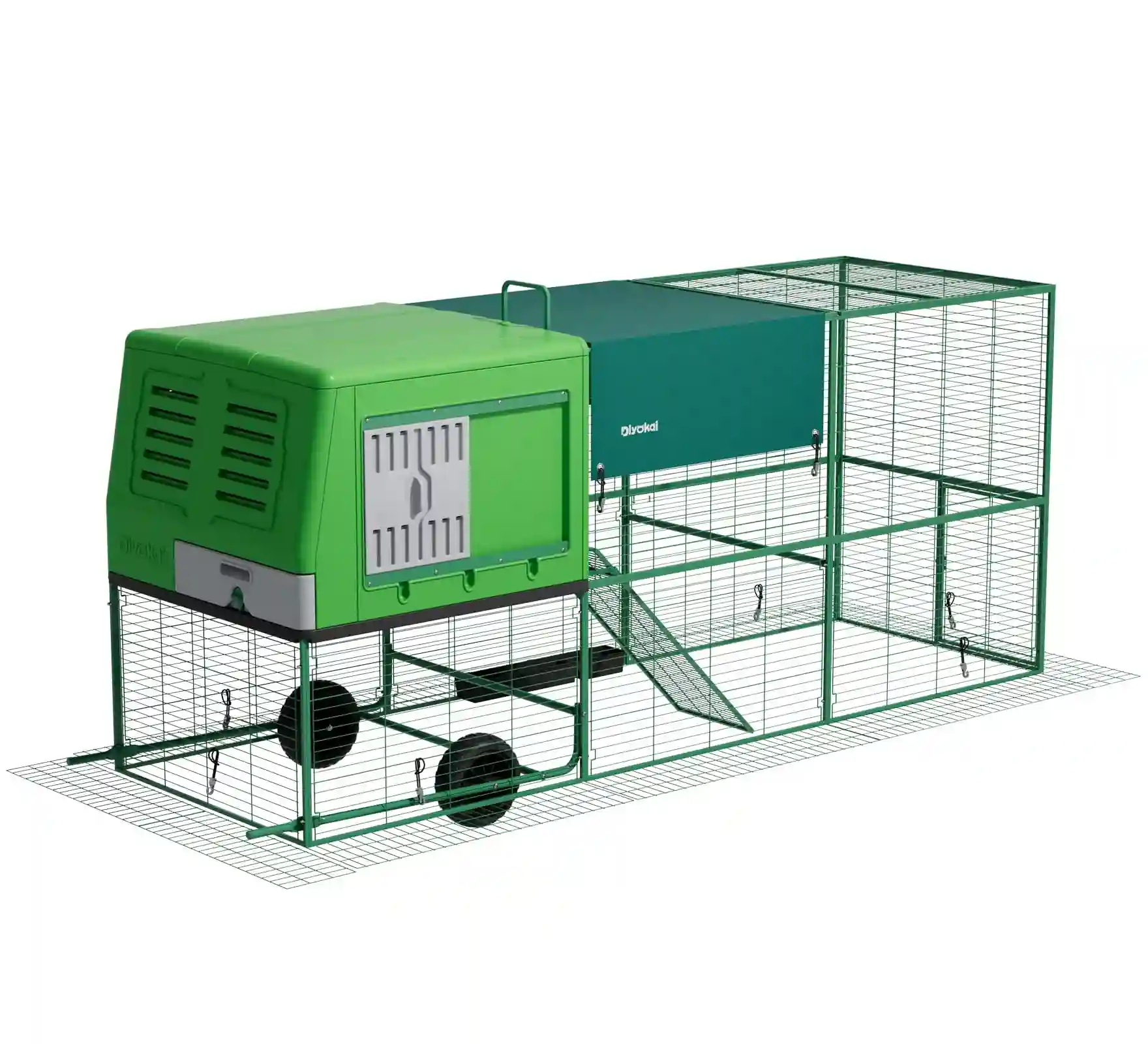 Large HDPE Plastic Chicken Coop with Fence, Ladder, Feeder and Wheels — Fits 10 to 15 Chickens